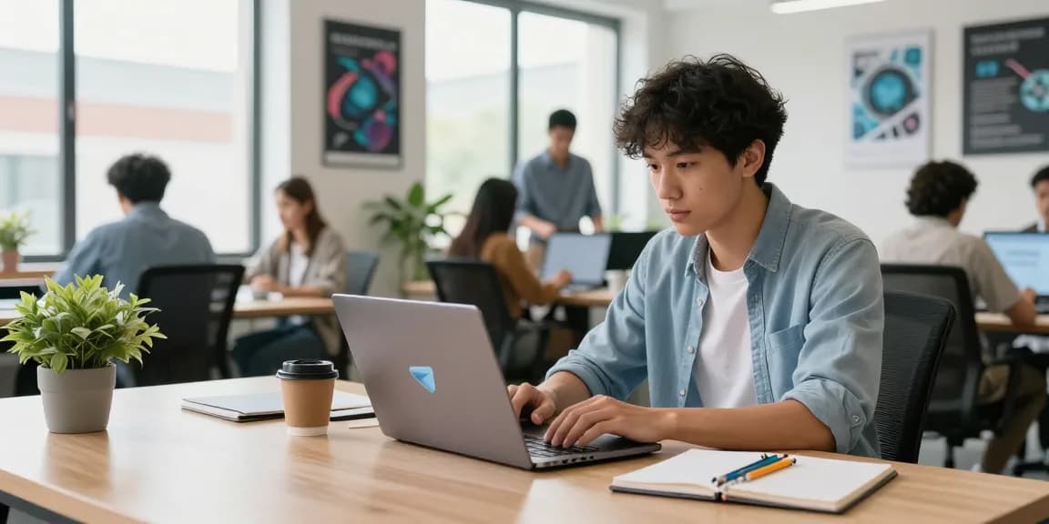 Utilizing Telegram Web Version on a laptop in a modern workspace, surrounded by collaborative tech enthusiasts.