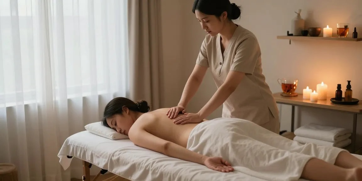 Massage therapy Burlington with therapist providing a relaxing Swedish massage in a tranquil room setting.