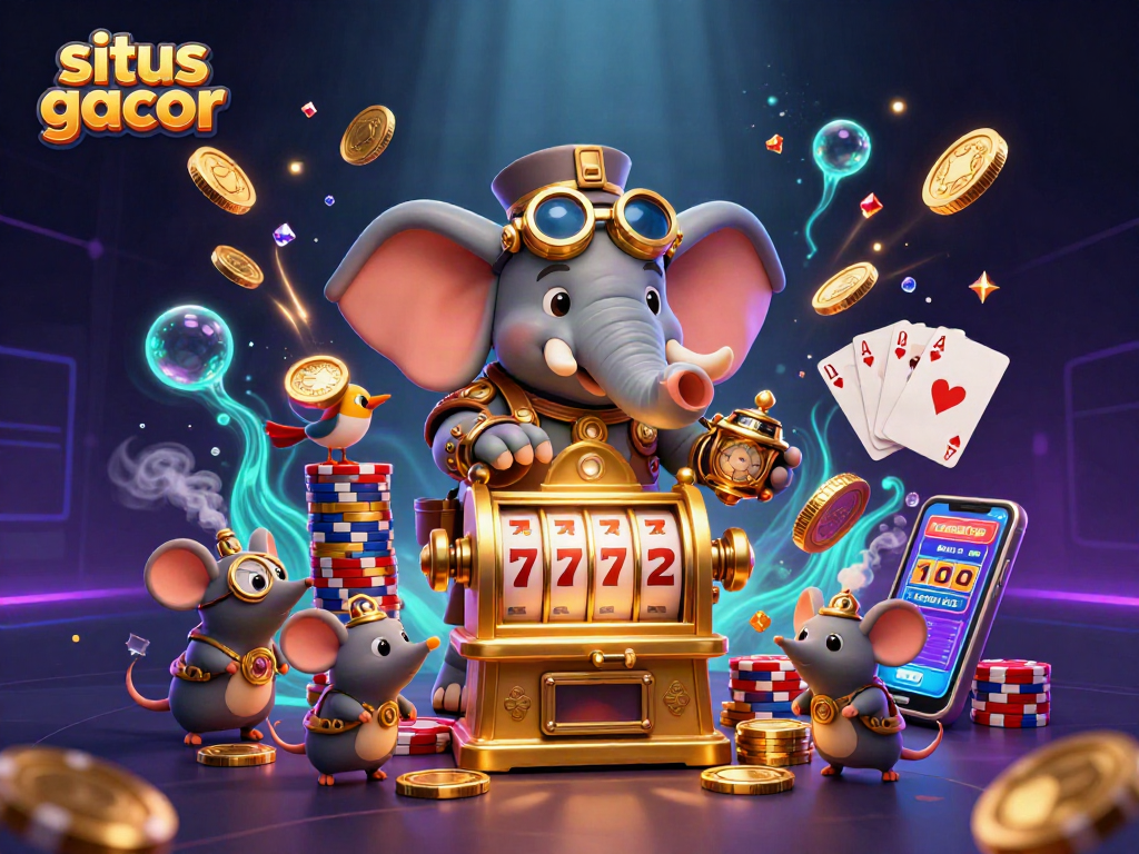 Experience thrilling spins at situs gacor with our vibrant 3D illustration of slot machines and casino elements.