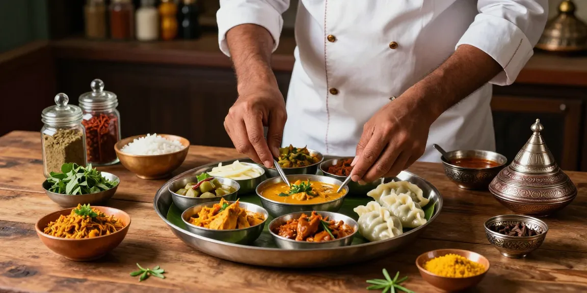 Delicious rokok 88 inspired Indian curry thali and momo dumplings.