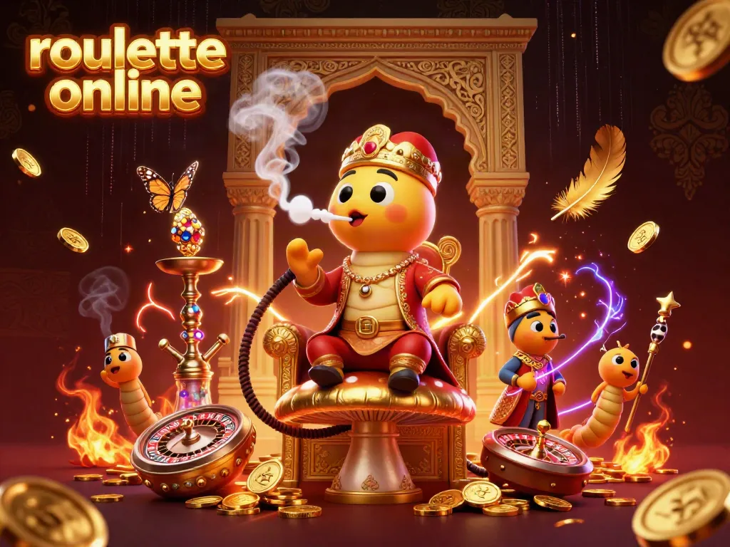 Experience the thrill of roullete online with a vibrant 3D scene showcasing a whimsical hookah-master and casino elements.