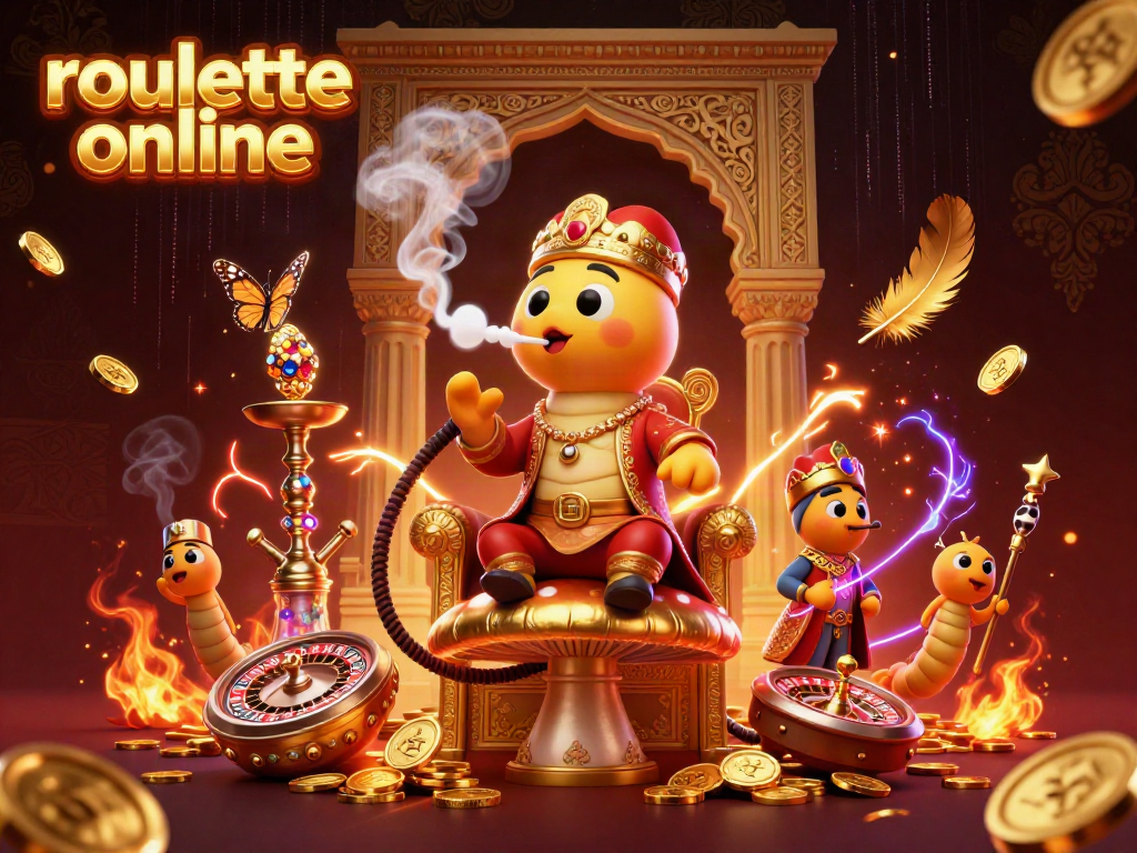 Experience the thrill of roullete online with a vibrant 3D scene showcasing a whimsical hookah-master and casino elements.